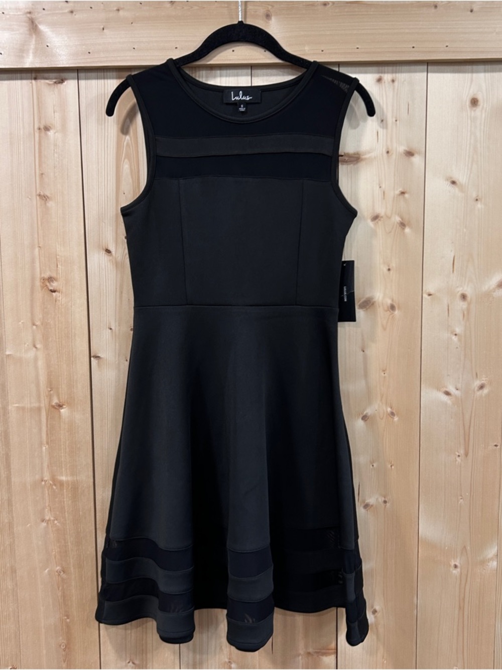 NWT Lulus Final Stretch Black Mesh Skater Dress Small Parisian Chic Dark Fem